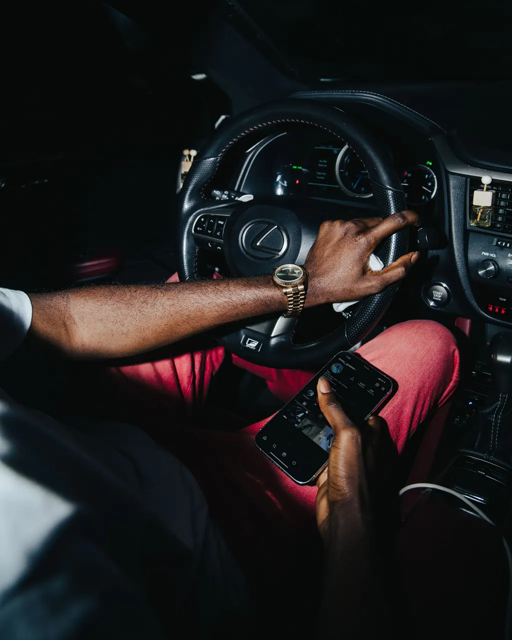 Driver's view of a premium vehicle interior at night